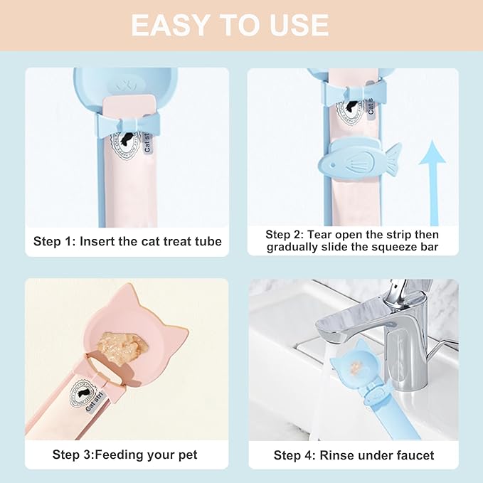 PETPAWLOVELY-3PCS Cat Treat Spoon Squeeze,Cat Strip Feeder spoon,Easy Feeding Spoon for Licky Treats,Pet Food Spoon for Wet Food, Suitable for Churu Paste Treat(3 Color)