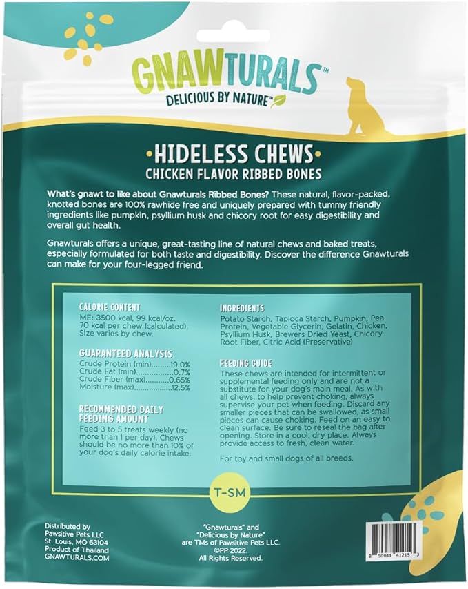 Rawhide Free Dog Chews | Ribbed Bones | for Small - Medium Dogs | Pumpkin, Psyllium Husk and Chicory Root for Easy Digestion and Overall Gut Health (12 Bones, Chicken)