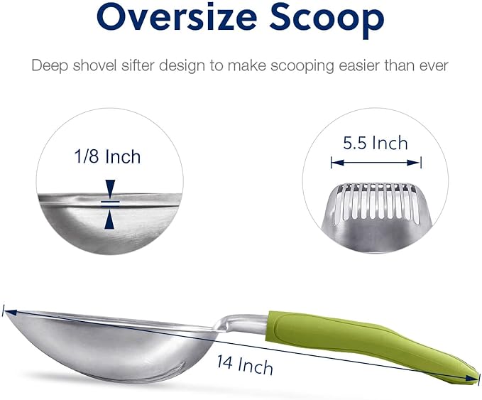 WePet Cat Litter Scoop, Aluminum Alloy Sifter, Kitty Metal Scooper, Deep Shovel, Long Handle, Poop Sifting, Kitten Pooper Lifter, Durable, Heavy Duty, for Litter Box