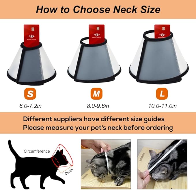 Vivifying Cat Cone Collar– 3 Sizes Lightweight Soft Edge Recovery Cone for Cats, Adjustable Plastic Elizabethan Anti-Lick E-Collar for Post-Surgery Protection (Small)