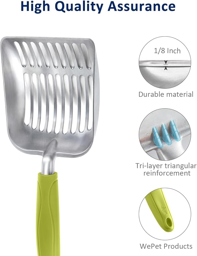 WePet Cat Litter Scoop, Aluminum Alloy Sifter, Kitty Metal Scooper, Deep Shovel, Long Handle, Poop Sifting, Kitten Pooper Lifter, Durable, Heavy Duty, for Litter Box