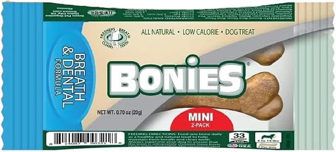Bonies Natural Breath and Dental Formula Minis-Sized Single Bone - All-Natural Ingredients, Fresh Breath, Cleans Teeth, Low Calories, Chicken Flavor, MINI Dog, 2 Bone Pack