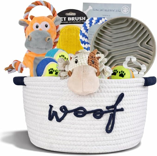 New Puppy Gift Basket - Premium Puppy Starter Kit and Dog Gift Basket with Dog Toys - Perfect Doggie Birthday Gifts and Puppy Necessities with Pet Toy Basket.