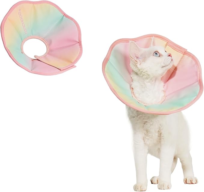 Touchdog Adjustable Soft Cat Cone Collar - Waterproof Recovery Collar for Cats After Surgery, Lightweight Elizabethan Collar for Kittens, Small to Large (Pink Gradient Color, L)