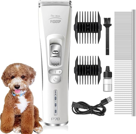 Dog Clippers for Grooming with 1 Dog Grooming Comb 3-Speed Low Noise Powerful Rechargeable Cordless Pet Grooming Trimmers for Small & Large Dogs Cats Pets with Thick & Heavy Coats