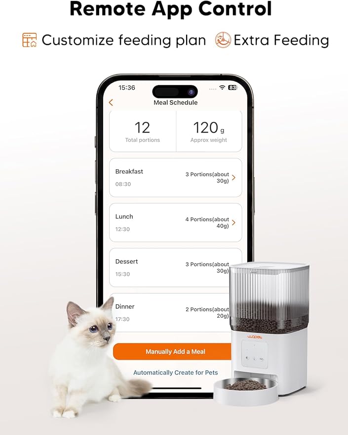 WOPET Automatic Cat Feeder, 5G WiFi Smart Pet Feeder for Dogs and Cats with APP Control, Low Food Sensor, 10s Voice Recorder, Up to 10 Meals Daily, Dual Power Supply, Timed Dog Food Dispenser