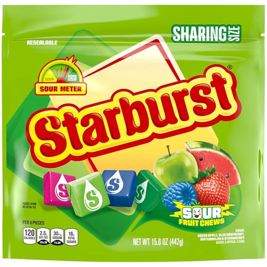 STARBURST Sour Chewy Candy Individually Wrapped Fruit Chew, Sharing Size, 15.6 Oz Resealable Bag