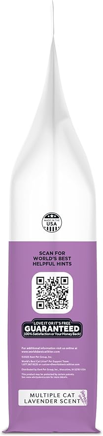 WORLD'S BEST CAT LITTER Multiple Cat Lavender Scented 32-Pounds - Natural Ingredients, Quick Clumping, Flushable, 99% Dust Free & Made in USA - Calming Fragrance & Long-Lasting Odor Control