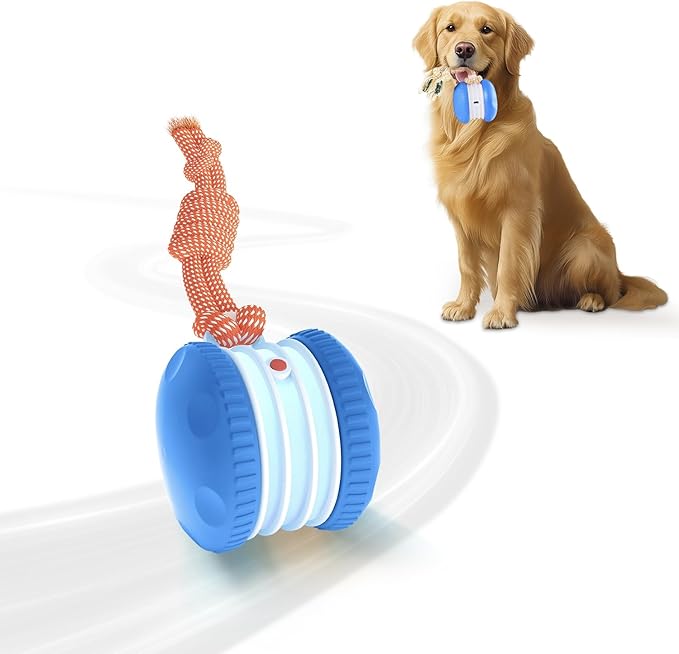 PJC Interactive Dog Toy – Automatic Electric Rolling Ball with Rope, Motion-Activated Play, Random Movement, Rechargeable, Ideal for Boredom Relief for All Dog Sizes