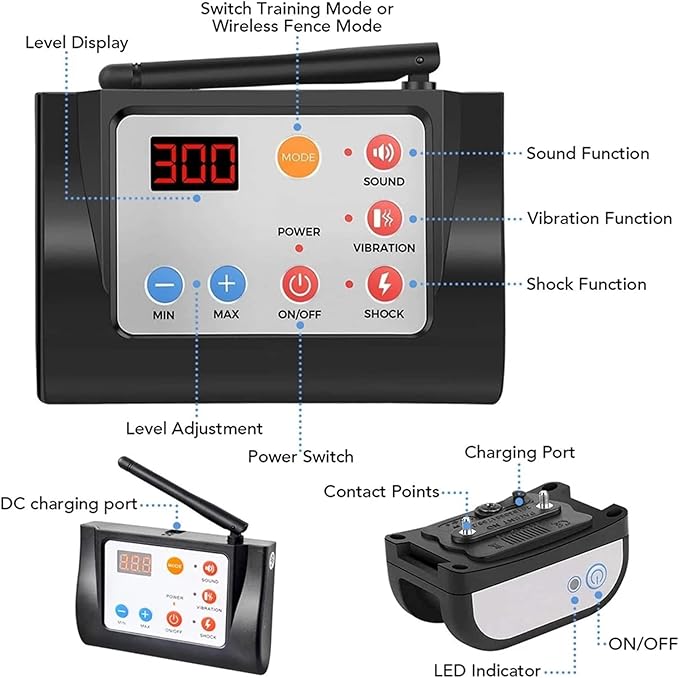 Wireless Dog Fence Electric Pet Containment System,Training Collar Receiver w/Tone/Static Correction,Reflective Stripe,Waterproof,Adjustable Range,Dog Boundary Container for All Dogs,for3dogs