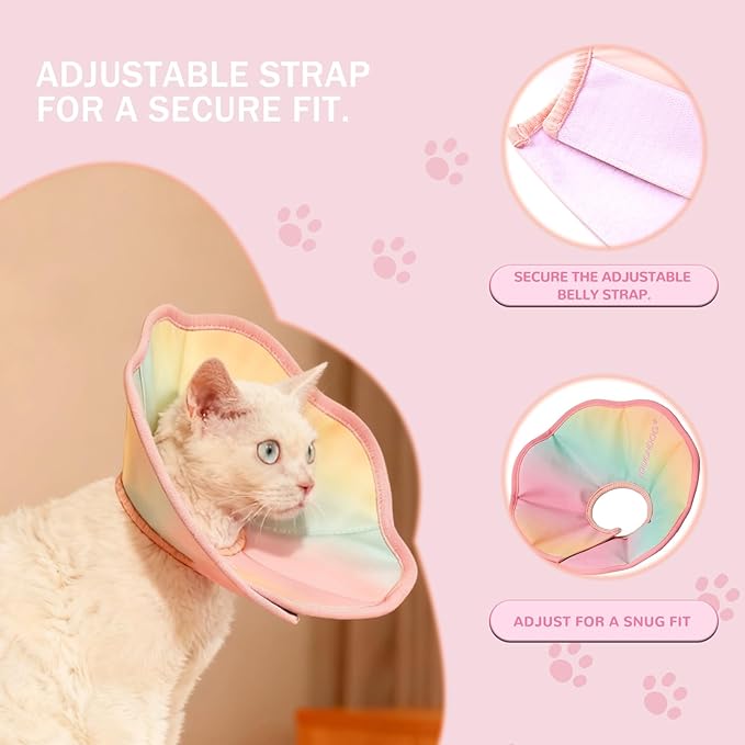 Touchdog Adjustable Soft Cat Cone Collar - Waterproof Recovery Collar for Cats After Surgery, Lightweight Elizabethan Collar for Kittens, Small to Large (Pink Gradient Color, L)