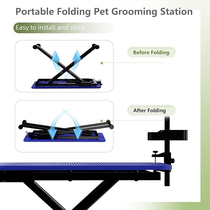 VFK 47'' Large Dog Grooming Table X-Lift Foldable Grooming Table for Dogs at Home Adjustable Height Arms Pet Station with Nooses, Mesh Tray, Tool Organizer