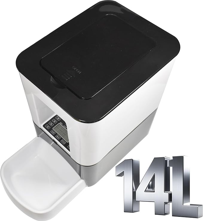 14L Automatic Dog Feeder Large Breed, Programmable Auto Pet Food Dispenser, Timed Dog Feeder Extra Large, Portion Control, 1200mAh Battery and Plug-in Power White