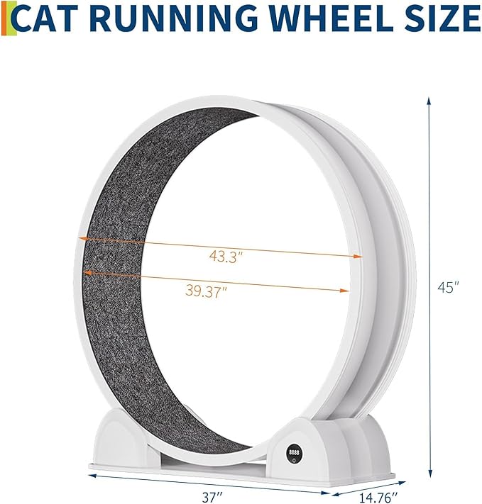 Cat Exercise Wheel for Indoor Cats, 45'' ABS Cat Wheel Exerciser Quiet Cats Treadmill with Pedometer, Small Animal Running Wheels for Weight Loss and Health White
