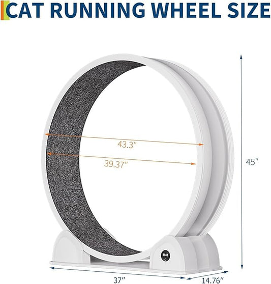 Cat Exercise Wheel for Indoor Cats, 45'' ABS Cat Wheel Exerciser Quiet Cats Treadmill with Pedometer, Small Animal Running Wheels for Weight Loss and Health White