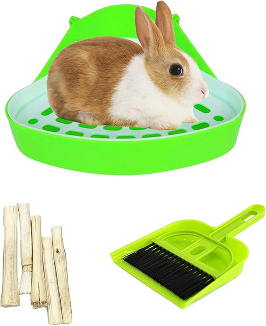 kathson Triangle Potty Trainer Corner Bunny Toilet Guinea Pig Litter Bedding Plastic Box Pet Pan for Rabbit Chinchilla Hamster Ferret Small Animal (Green)