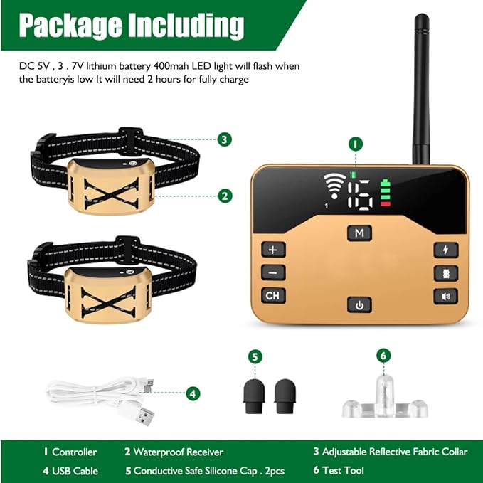 Wireless Dog Fence, Electric Pet Containment System for Dogs and Pets, Waterproof and Rechargeable Training Collar Receiver, Adjustable Vibration & Shock, Dog Container Boundary System,for1dog