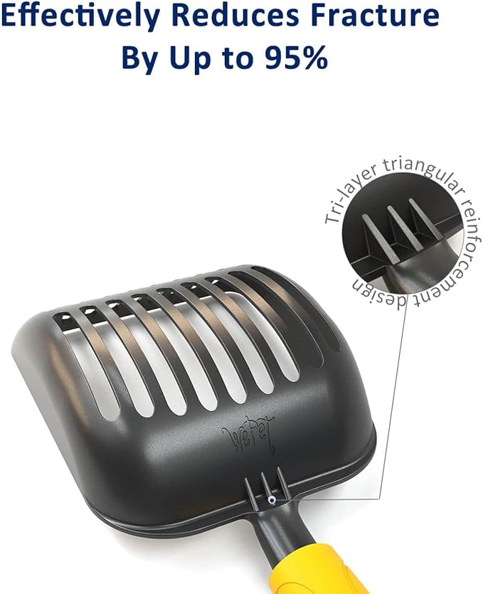 WePet Cat Litter Scoop, Non-Stick Plated Aluminum Alloy Sifter, Kitty Durable Metal Scooper, Deep Shovel, Long Handle, Kitten Pooper Lifter, Size Medium, Coated Black Body with Yellow Handle