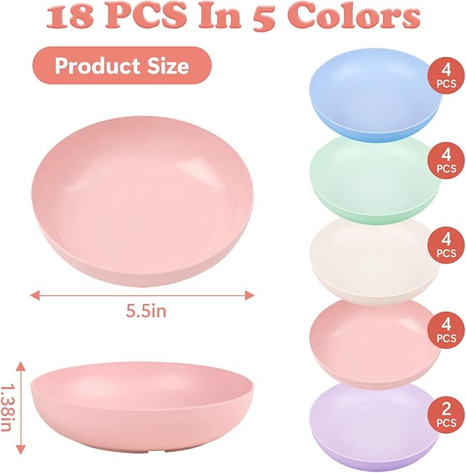 [18 Pack] Cat Dishes Whisker Friendly, Shallow Wide Pet Food and Water Bowl, 5.5 Inch Cat Food Dish, Friendly Wet Feeding Bowl, Durable Wheat Straw Pet Bowls, Pet Plate for Kittens (Indoor/Outdoor)