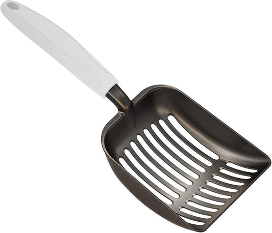 WePet Cat Litter Scoop, Non-Stick Plated Aluminum Alloy Sifter, Kitty Durable Metal Scooper, Deep Shovel, Long Handle, Kitten Pooper Lifter, Size Medium, Coated Black Body with Grey Handle