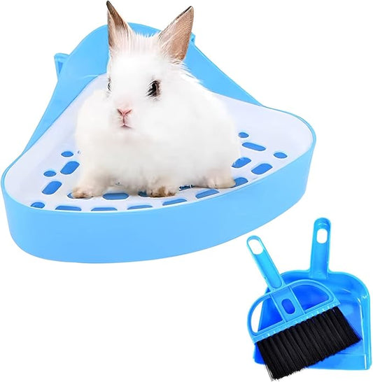 kathson Triangle Potty Trainer Corner Bunny Toilet Guinea Pig Litter Bedding Plastic Box Pet Pan for Rabbit Chinchilla Hamster Ferret Small Animal (Blue)