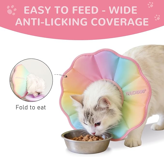 Touchdog Adjustable Soft Cat Cone Collar - Waterproof Recovery Collar for Cats After Surgery, Lightweight Elizabethan Collar for Kittens, Small to Large (Pink Gradient Color, L)