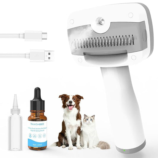 3 in 1 Pet Steam Brush for Dogs & Cats – Self Cleaning, Hair Removal Comb Steam for Shedding & Dematting for Long & Short Haired Pets,Includes Pet Essence