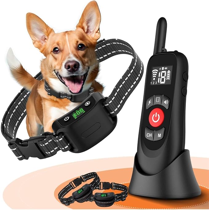Wireless Dog Fence, Portable Electric Fence for Dogs with Remote Training Collar, Magnetic Charging Base, Outdoor Pet Containmen System for Yards, Adjustable for Medium Large Dogs (for 2 Dogs)