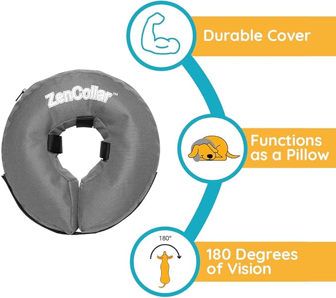 ZenPet Recovery Inflatable Collar for Dogs & Cats – Soft, Comfortable, Safe & Stress-Free Healing Alternative E-Collar After Surgery, Adjustable Donut Design, Secure Fit (X-Small)