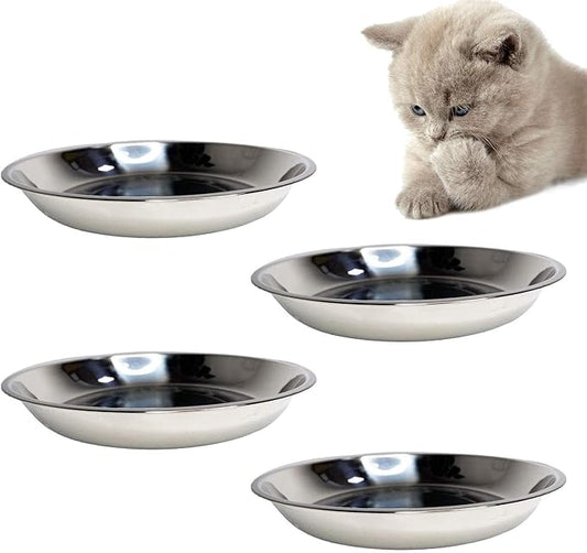 kathson Stainless Steel Whisker Relief Cat Bowl, 4 pcs Shallow and Wide Bowls, Pet Cat & Dog Feeding Large Dishes Fits with Elevated Stands Pet Bowl Stand (7.00 Inch Dia.)