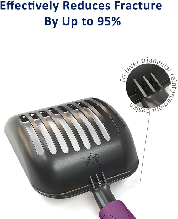 WePet Cat Litter Scoop, Non-Stick Plated Aluminum Alloy Sifter, Kitty Durable Metal Scooper, Deep Shovel, Long Handle, Kitten Pooper Lifter, Size Medium, Coated Black Body with Violet Handle