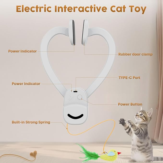 Interactive Cat Toys for Indoor Cats: Automatic Flying Bird Feather Wand Chase Exercise Enrichment Stimulation, USB Rechargeable Durable Safe Hanging Toy for Bored Kittens Adult Multi Cat Households