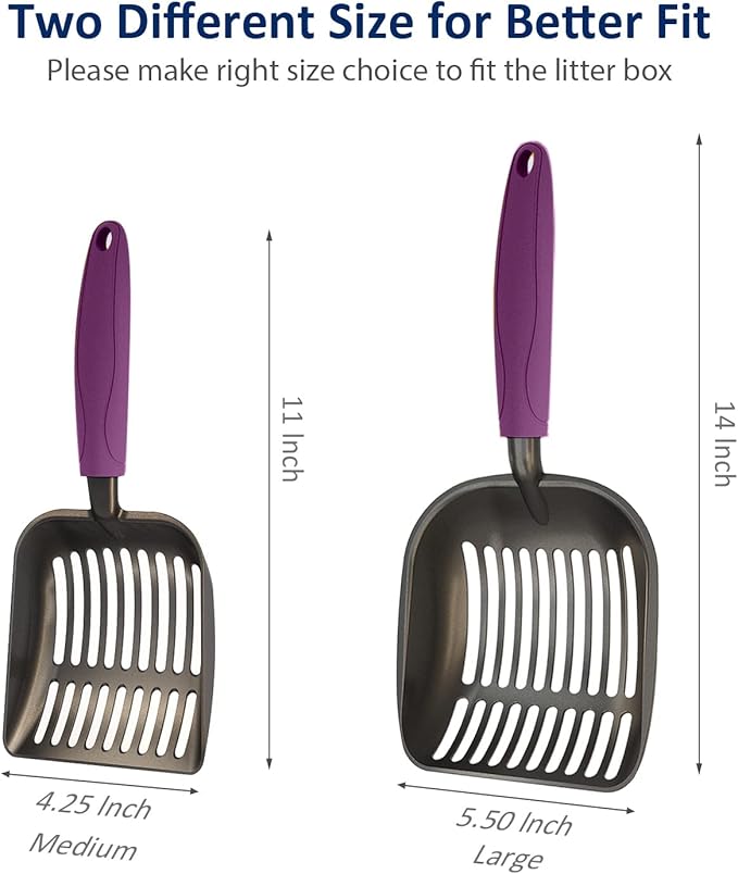WePet Cat Litter Scoop, Non-Stick Plated Aluminum Alloy Sifter, Kitty Durable Metal Scooper, Deep Shovel, Long Handle, Kitten Pooper Lifter, Size Medium, Coated Black Body with Violet Handle