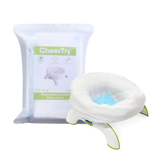 [30 Counts] CheerTry Potty Liners, 300ML Water Super-Absorbent Potty Bags, Thick & Tear-Resistant, Drawstring Opening & Easy to Tie, Fits Most Potty Chairs
