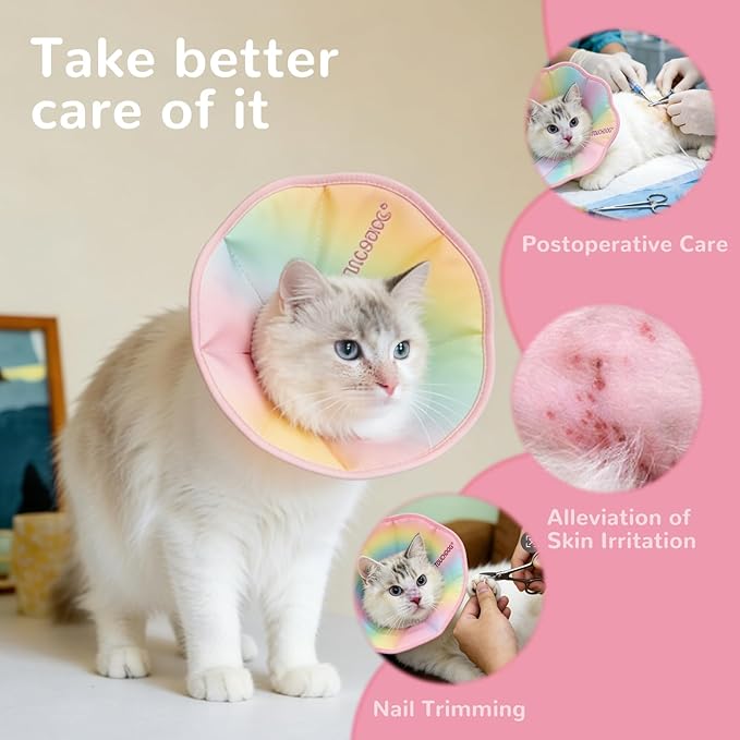 Touchdog Adjustable Soft Cat Cone Collar - Waterproof Recovery Collar for Cats After Surgery, Lightweight Elizabethan Collar for Kittens, Small to Large (Pink Gradient Color, XS)