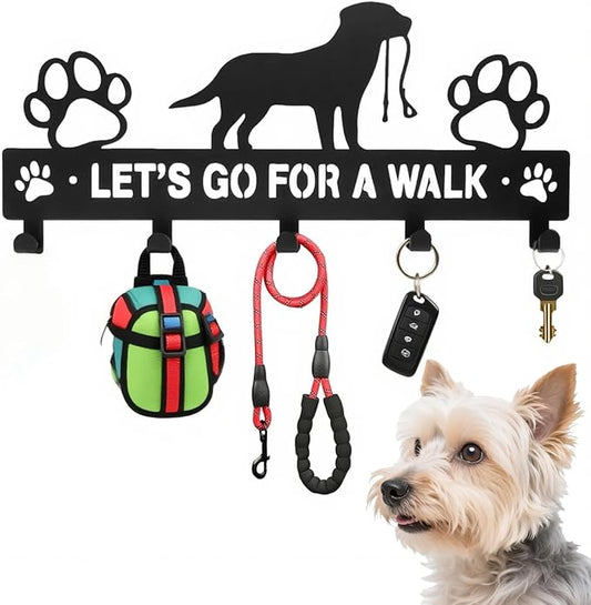 11 Inch 5-Hooks Heavy Duty Metal Dog Leash Holder for Wall - 1.5mm Thick, Rust Resistant with 4 Screws - Decorative Organizer for Collars, Leashes, Keys & Harnesses