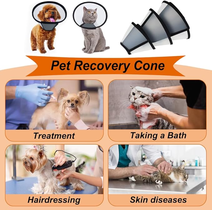Vivifying Cat Cone, Adjustable Recovery Pet Cone, Lightweight Plastic Elizabethan Collar for Large Cats and Small Size Dogs
