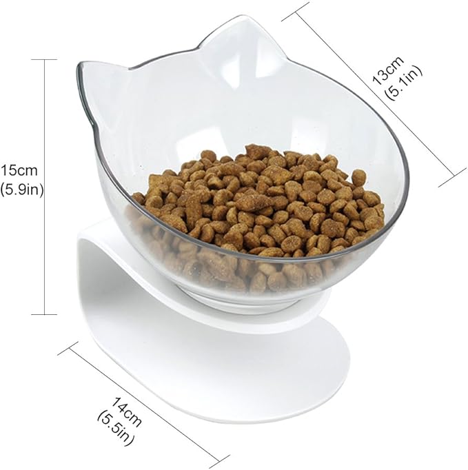 Tilted Raised Posture Cat Food Bowl Neck Protection Anti Vomiting 15 Degree Elevated Slanted Stand Pet Bowls for Cats and Small Dogs (Single)
