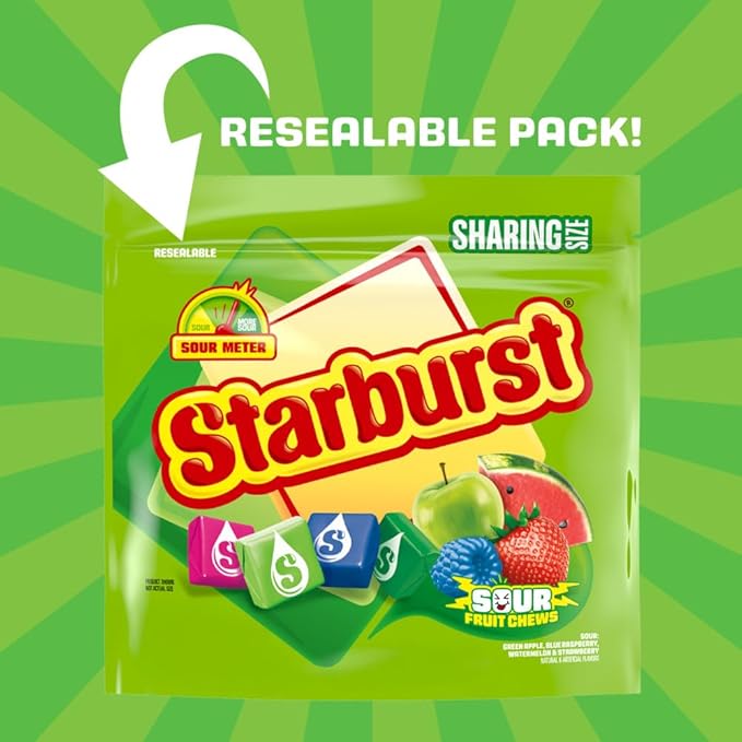 STARBURST Sour Chewy Candy Individually Wrapped Fruit Chew, Sharing Size, 15.6 Oz Resealable Bag