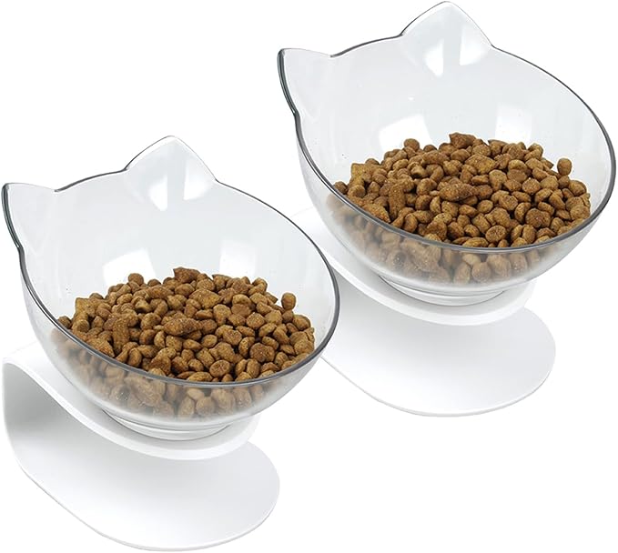 Tilted Raised Posture Cat Food Bowl Neck Protection Anti Vomiting 15 Degree Elevated Slanted Stand Pet Bowls for Cats and Small Dogs (2pcs)