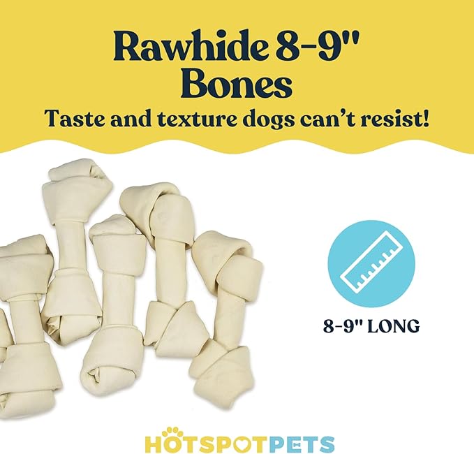 hotspot pets 8-9 Inch Large Rawhide Dog Chew Bones (10 Pack)- Made from Grass Fed Cows - Great for Dental & Oral Care for Aggressive Chewers Large Dogs