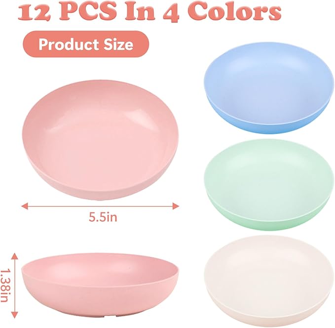 [12 Pack] Cat Dishes Whisker Friendly, Shallow Wide Pet Food and Water Bowl, 5.5 Inch Cat Food Dish, Friendly Wet Feeding Bowl, Durable Wheat Straw Pet Bowls, Pet Plate for Kittens (Indoor/Outdoor)