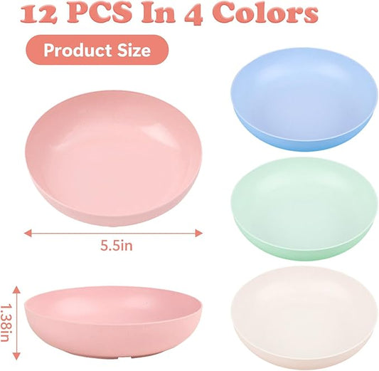 [12 Pack] Cat Dishes Whisker Friendly, Shallow Wide Pet Food and Water Bowl, 5.5 Inch Cat Food Dish, Friendly Wet Feeding Bowl, Durable Wheat Straw Pet Bowls, Pet Plate for Kittens (Indoor/Outdoor)