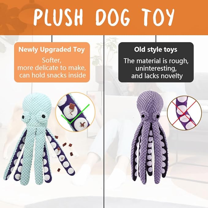 2-Pack Stuffing Free Octopus Dog Toy – Squeaky Octopus Dog Toys for Small, Medium & Large Breeds – Durable Crinkle Plush Chew Toy with Squeaker for Puppy Teething & Training