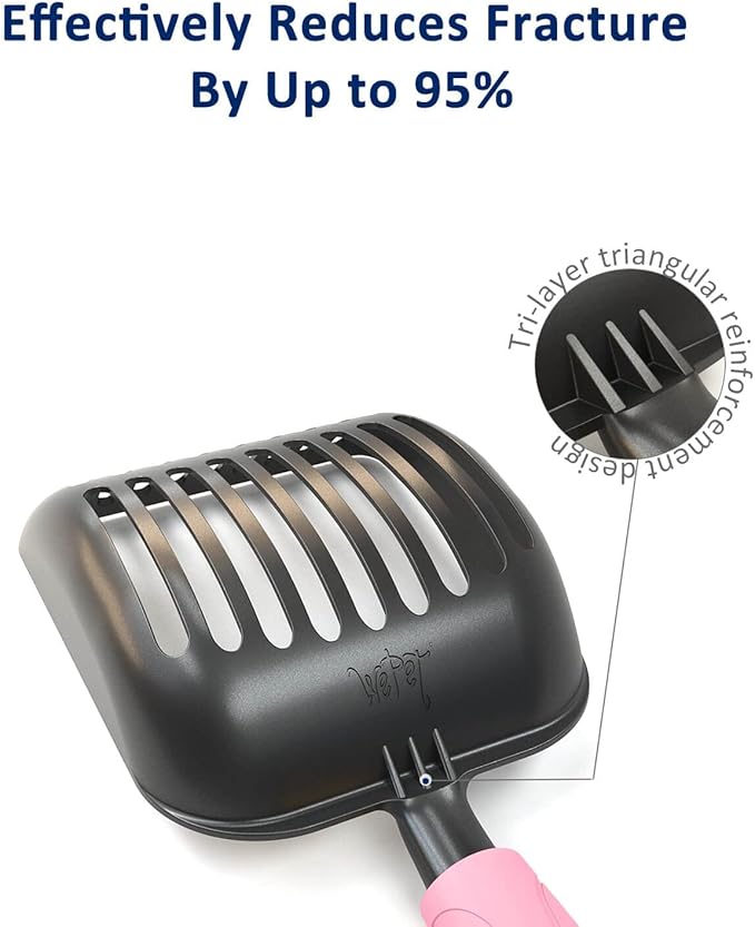 WePet Cat Litter Scoop, Non-Stick Plated Aluminum Alloy Sifter, Kitty Durable Metal Scooper, Deep Shovel, Long Handle, Kitten Pooper Lifter, Size Medium, Coated Black Body with Pink Handle