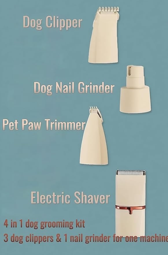 Low Noise 4-in-1 Dog Grooming Clippers Kit: Professional Deshedding & Trimming with Ceramic Blades, Safe for Sensitive Skin for Small/Large Breeds Dogs Cats and Rabbits (Beige)