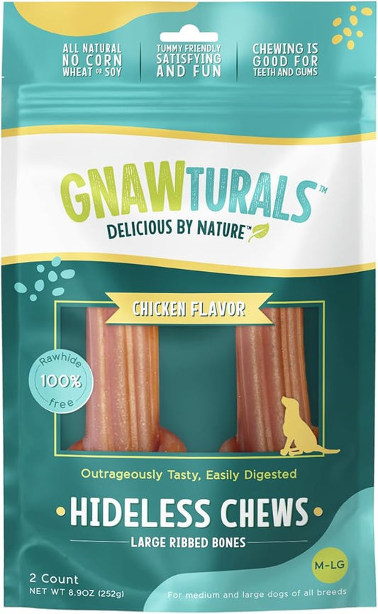 Rawhide Free Dog Chews | Ribbed Bones | for Large - Extra Large Dogs | Pumpkin, Psyllium Husk and Chicory Root for Easy Digestion and Overall Gut Health (2 Bones, Chicken)
