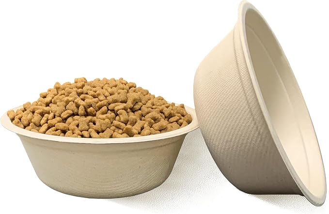 JETKONG 16 oz/2 Cup Disposable Dog Bowls 50pk, 100% Compostable Pets Feeding Bowls Paper Dog Travel Bowls Great for Dry and Wet Dog Food or Water (Natural, Pack of 50)