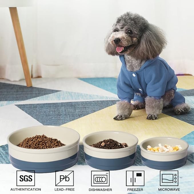 Sweejar Ceramic Dog Bowls, Dog Food Dish for Small Dogs and Cat, Heavy Duty Porcelain Pet Bowl for Canned Food and Water 17 Fl Oz （Fog Blue）