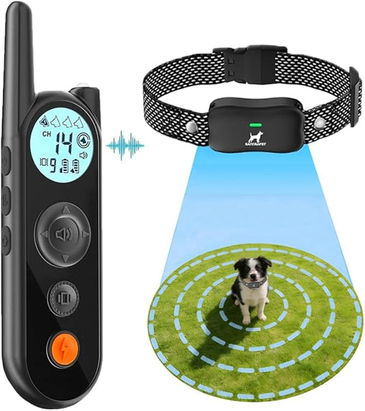 Wireless Dog Fence -25FT to 3500FT Electric Fence for Dogs,185 Days Standby Time Training Collar,Pet Containment System with 3 Training Mode,Flash Light and Waterproof